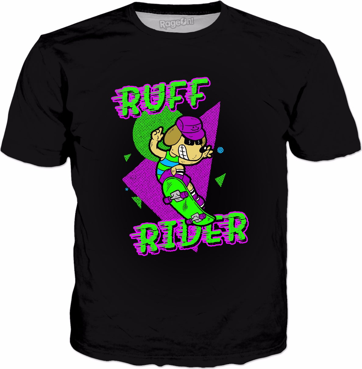 Ruff Rider T-Shirt - Funny Cool Dog Skateboarding Radical
