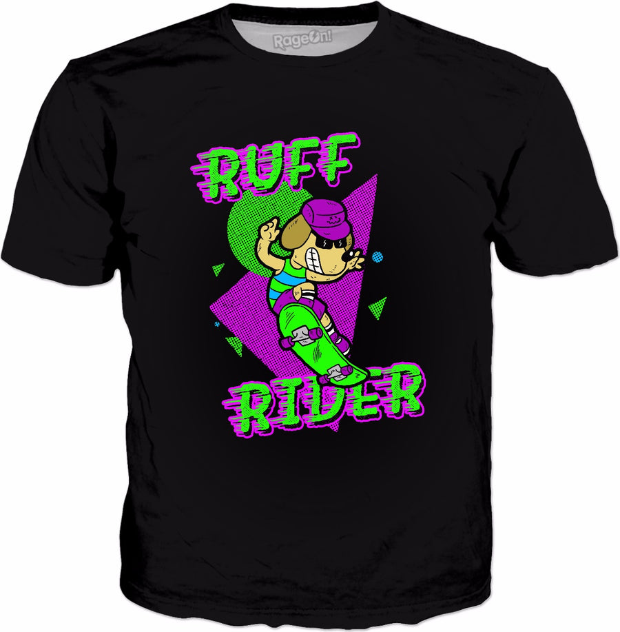 Ruff Rider T-Shirt - Funny Cool Dog Skateboarding Radical