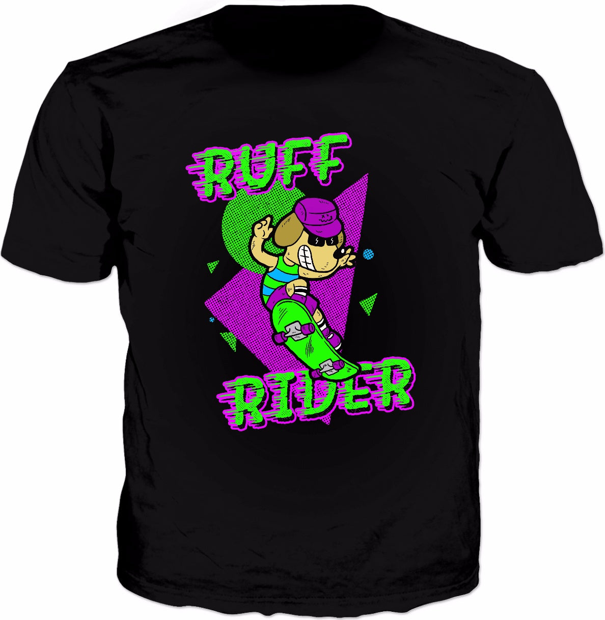 Ruff Rider T-Shirt - Funny Cool Dog Skateboarding Radical