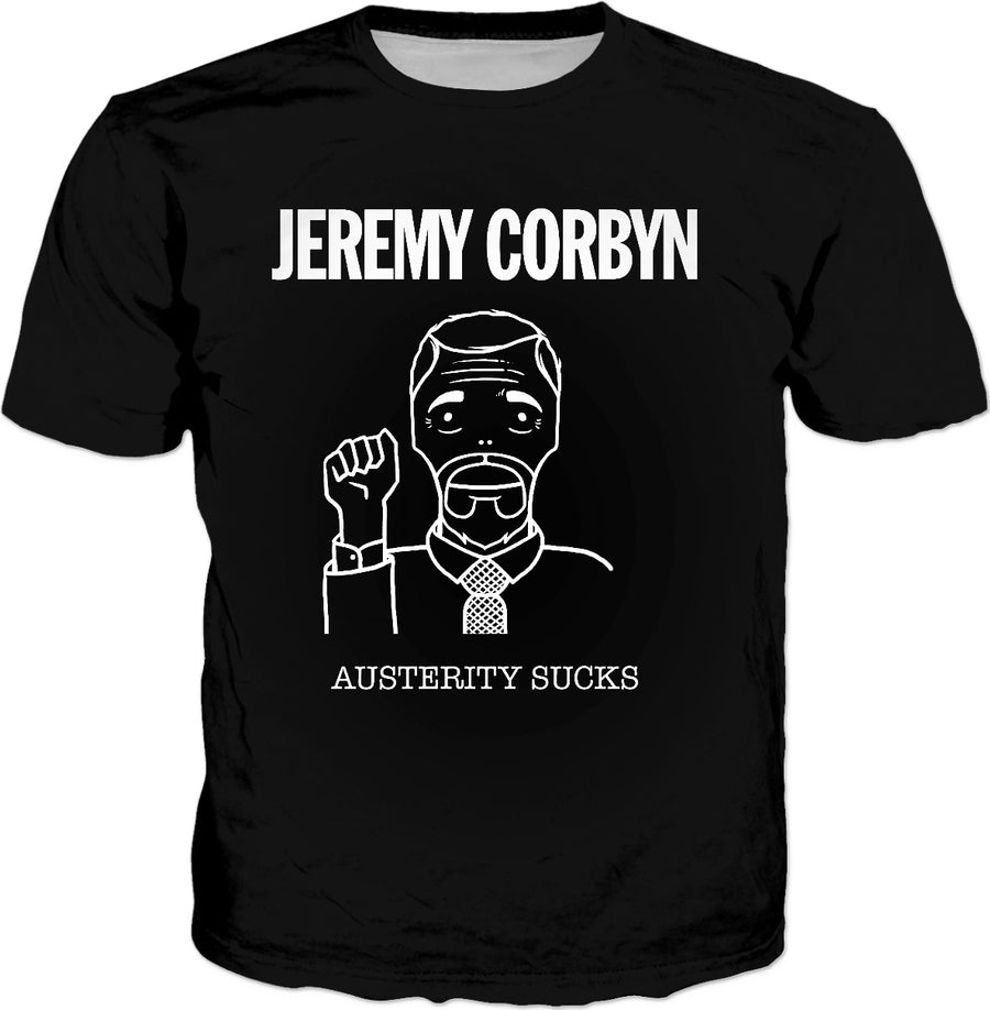 Jeremy Corbyn Austerity Sucks T-Shirt - Punk Rock Parody PM