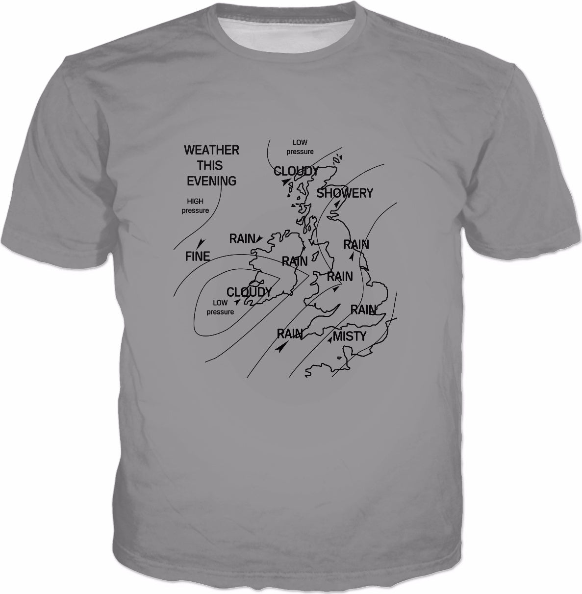UK Weather Map T-Shirt - Funny Rain England Britain Gift Tee