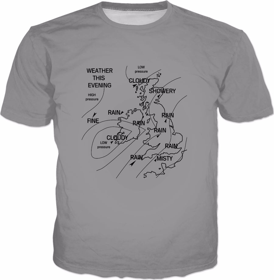 UK Weather Map T-Shirt - Funny Rain England Britain Gift Tee
